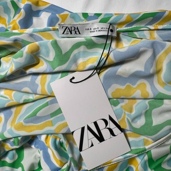 NWT ZARA Geometric Print Halter Maxi Dress Open Back Retro Green Yellow Small - Picture 9 of 16